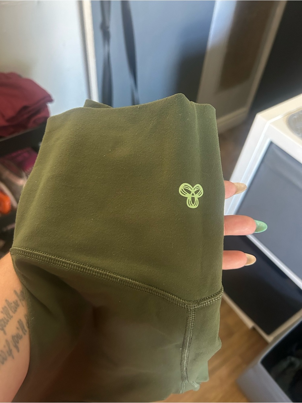 TNA Olive Green Bike Shorts with Lime Logo